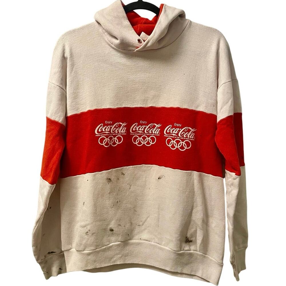 Vintage 80s Olympics Coca Cola Paint Splattered Hoodie Adult Large (Fits Small)
